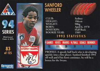 1994 Dynamic AFLPA #83 Sanford Wheeler Back